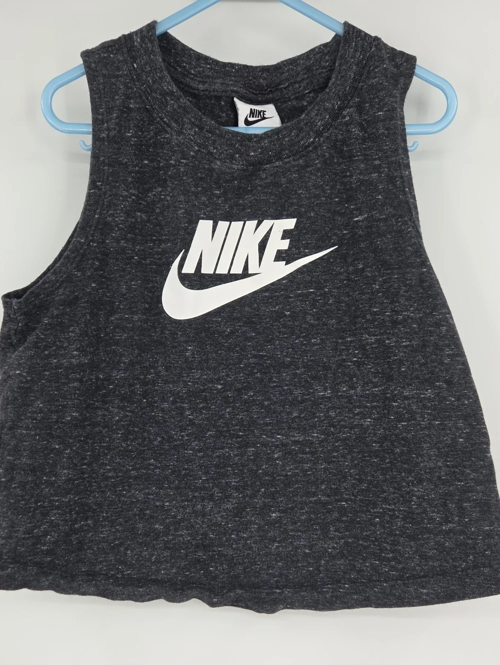 Nike Youth Charcoal Black Muscle Tank with White Logo
